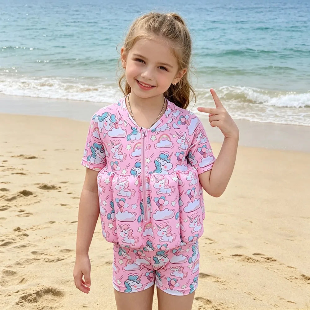 Toddler Buoyancy Swimsuit 1 to 6 Years Little Girl Swimwear UPF50+ Cute Cartoon Baby Beach Swimming Suits for Kids Floating Suit