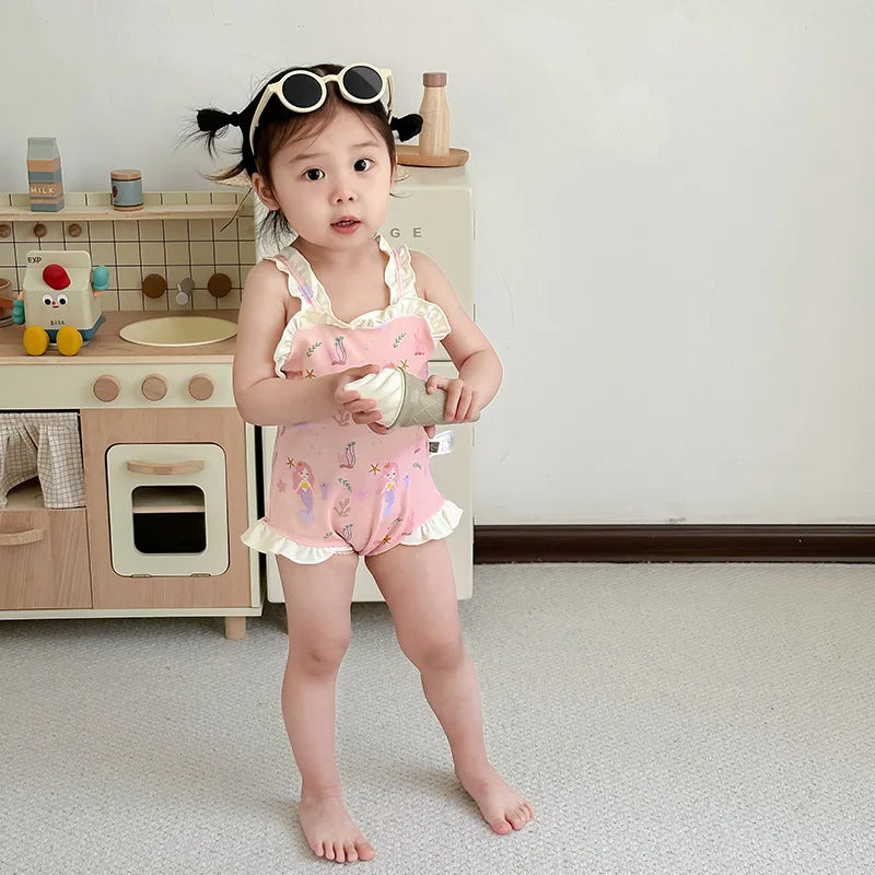 2026 Summer Children Girl Swimsuit 0-5Years Toddler Kids Cartoon Swimwear One-Pieces Suit Beachwear Sunsuit Clothes