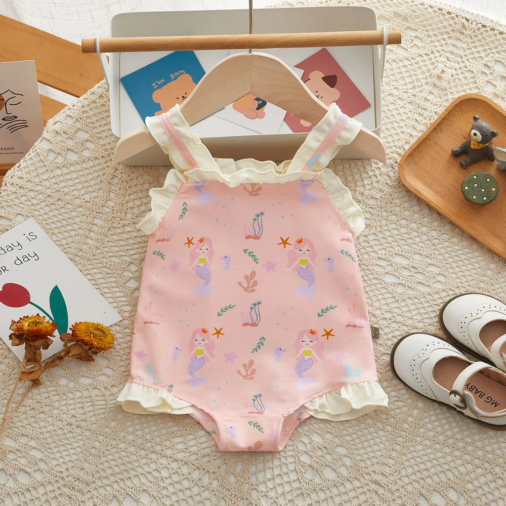2026 Summer Children Girl Swimsuit 0-5Years Toddler Kids Cartoon Swimwear One-Pieces Suit Beachwear Sunsuit Clothes